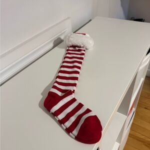 Red & White Striped Holiday sock with Faux Fur Cuff
